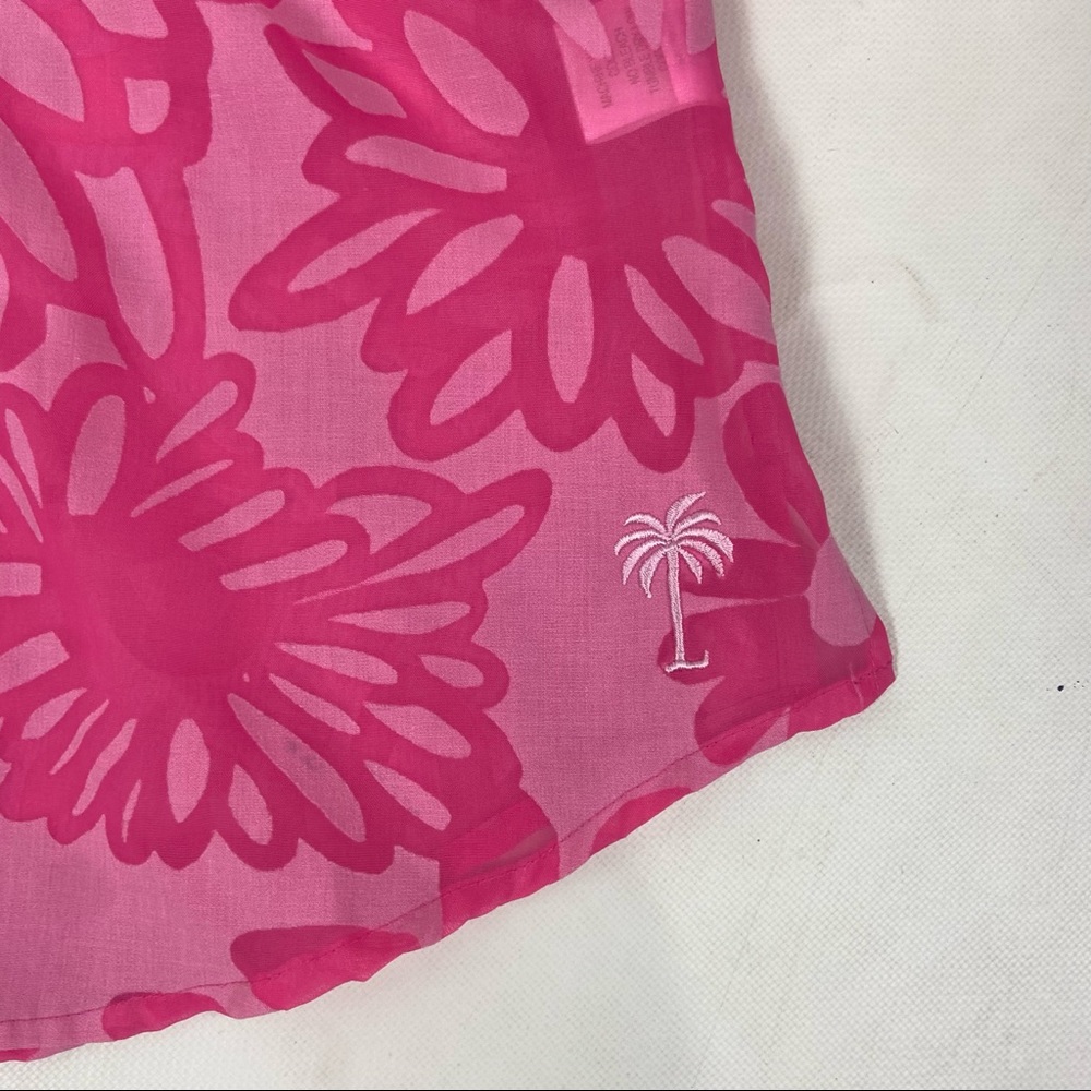 Lilly Pulitzer pink retro sheer floral collared top. XS - Picture 2 of 11